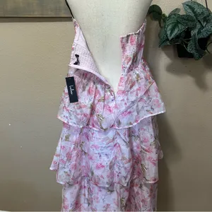 Pristine Cutie Light Pink Floral Organza Bustier Midi Dress thumbnail 11