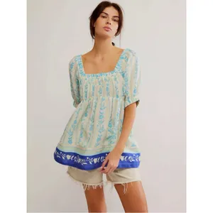 Free People Bohemian 70s Block Print Santorini Printed Babydoll Tunic Size Large thumbnail 6