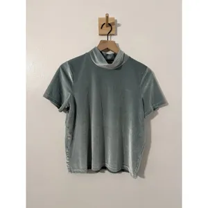 Madewell Women’s Velvet Mockneck Short Sleeve Top Medium Teal Blue Minimalist thumbnail 2