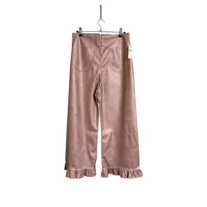 Maeve The Colette Crop Metallic Faux Leather Ruffle Hem Pants- Pink Metal Sz 30 thumbnail 4