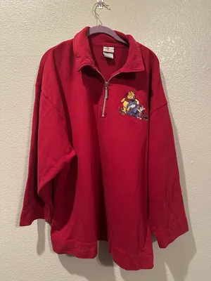 Vintage Disney Store Eeyore Winnie Pooh Piglet Embroidered Red Quarter Zip XXL thumbnail 1
