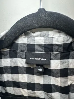 Who What Wear Black White Gingham Short Sleeve Button Up Top Shirt Size L thumbnail 3