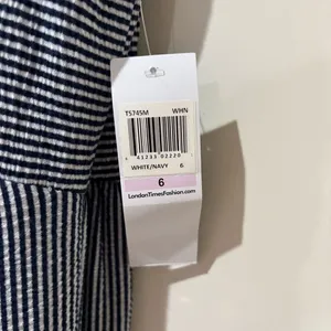London Times White Navy Stripe Trapeze Tiered Midi Dress Size 6 thumbnail 7