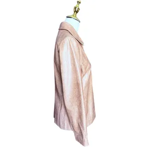 Y2K‎ Redi Pink Metallic Leather Jacket Embossed Floral Moto Zip Front Size Small thumbnail 5