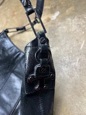 Tory Burch Cracked Leather Hobo Shoulder Bag with Gunmetal Hardware thumbnail 3
