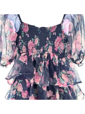 Altar'd State Coquette Babydoll Puff Sleeve Floral Mini Dress Size Medium thumbnail 6