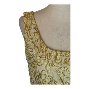 Carmen Marc Valvo Dress Women 4‎ Gold Silk Metallic Embroidered Mini Shea… thumbnail 6