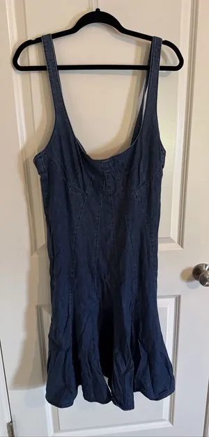 Vtg Ralph Lauren Jeans Company Midi Dress Sz 16 Blue Denim Trumpet Gored Western thumbnail 1