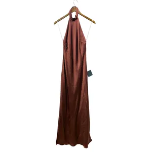 Lulus Love in Your Life Rust Brown Satin Halter Maxi Dress size Small NWT thumbnail 2