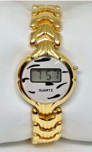Vintage digital LCD women’s watch gold tone 26mm quartz links bracelet running thumbnail 1