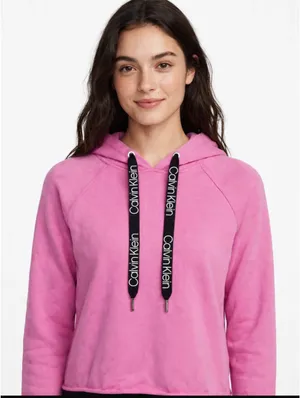 Calvin Klein Hoodie Pink Cropped Logo Laces Size XS - Y2K Barbie thumbnail 1