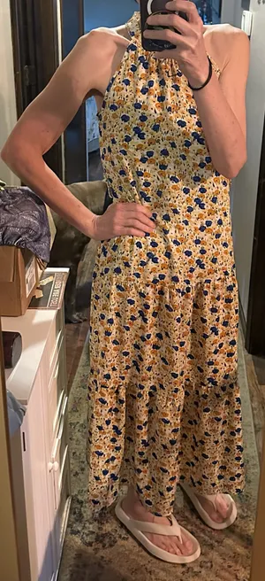 PRETTYGARDEN Floral Halter Maxi Dress Sleeveless Yellow Blue Size S thumbnail 1