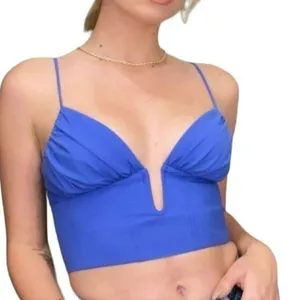 ZARA Corset Crop Top‎ Blue Sz XS thumbnail 1