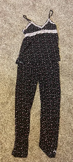 ❤️ Rene Rofe Black and Pink Pajama Sleepwear Set with pants and spaghetti top thumbnail 1