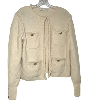 J.Crew Women Ivory Merino Wool Alpaca Blend Lady Jacket Cardigan BM246 Small thumbnail 1