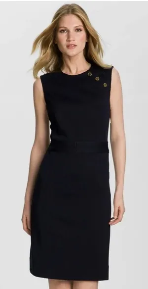 Tory Burch Black Wool Blend Sheath Dress Crew Neck Sleeveless Size Medium thumbnail 1