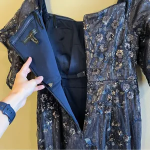 Aidan Mattox Blue Sequin Off the Shoulder‎ Dress Gown Long 6 thumbnail 11