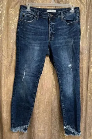 KanCan Dark Wash Nala Mid Rise Frayed Ankle Skinny Jeans XL/14 thumbnail 1
