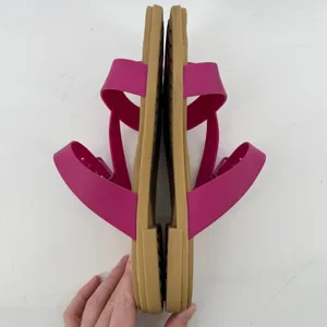 Crocs Tulum Toe Post Sandal Flip Flop Fuchsia Pink Tan Women 10 Buckle Straps thumbnail 5