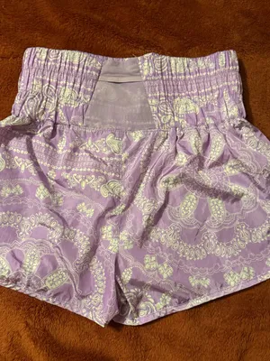 Free People Lavender Paisley High-Waist Smocked Shorts thumbnail 2