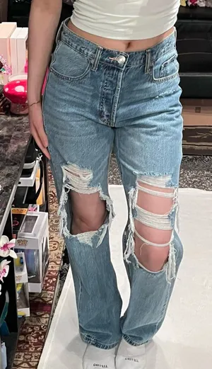 aeropostale 90s baggy medium wash straight leg distressed jeans thumbnail 1
