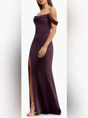New Dress The Population Melania Off the Shoulder midnight plum Gown sz XXL thumbnail 2