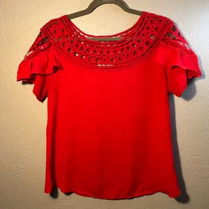 Red Ruffled Flutter Sleeve Blouse size Medium Red 2000s Y2K thumbnail 1
