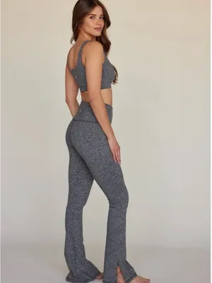 Strut This High-Rise ribbed Gray Flare Lounge Pants, size S Made in USA lounge thumbnail 3