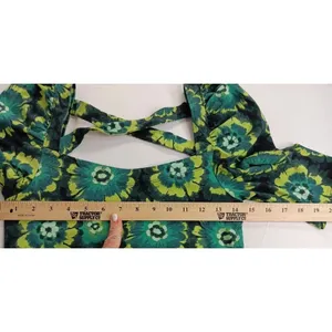 Free People Retro Hippie Green Square Neck Puff Sleeve Bandana Original! Small‎ thumbnail 6