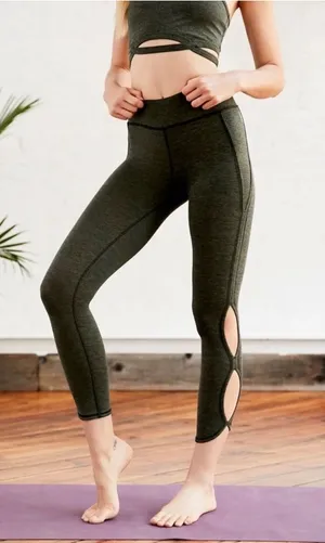 Free People Movement Leggings Olive Green Heathered Cutout Ankle Women's Medium thumbnail 1