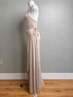 Clayton NWT Dita Wrap Maxi Dress XS Nude Beige Made USA thumbnail 2