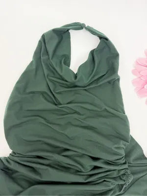 Reformation Jazlyn Knit Dress Midi Maxi Forest Hunter Green Halter Ruched thumbnail 6
