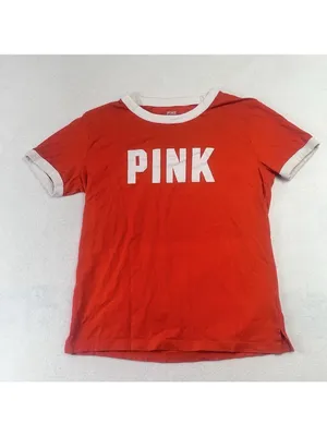 PINK Victoria's Secret Short Sleeve T-Shirt Medium Campus Ringer Crew Orange thumbnail 2