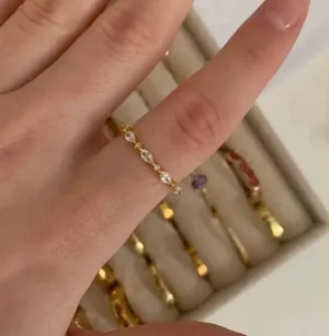 Sterling Silver Gold Plated  Diamond Dainty Ring thumbnail 1