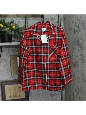NWT Casual Nights Cotton Long Sleeve Button Down Pajama Set Red Black Plaid L thumbnail 3