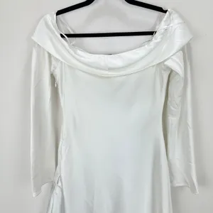 Lulus Luxurious Vision White Satin Off-the-Shoulder Mini Dress Party Medium NWT thumbnail 12