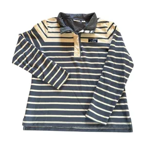 LL Bean Rugby Henley Long Sleeve Cotton Top Blue White Stripes Womens Size Small thumbnail 1