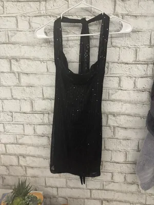 Lucy in the Sky Sequin Striped Halter Dress Black thumbnail 3