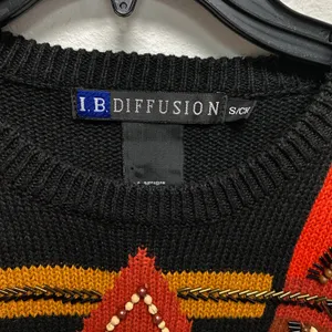 I.B. Diffusion Small Y2K Knit Sweater Beaded Diamond‎ Pattern Vintage Abstract Black thumbnail 4