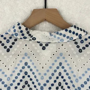 Alfred Dubber Cotton Ombré‎ Blue Eyelet Embroidered 3/4 Sleeve Button Up Shirt L thumbnail 11
