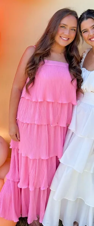 These Three Boutique Pink Pleated Ruffle Maxi Dress thumbnail 1