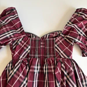 Anthropologie Maeve Burgundy Tartan Plaid Puff Sleeve Mini Dress Women’s Small thumbnail 10