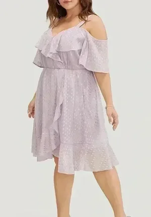 NWT!geometric ruffle trim cold shoulder pocket wrap dress size 14–16 or 1X thumbnail 5