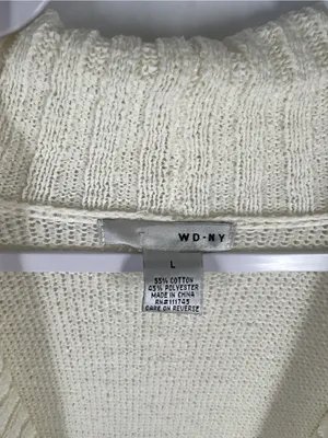 WD-NY Ivory Open‎ Knit Cotton Blend Shawl Collar Cardigan Size L thumbnail 2