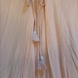 Lovestitch ruffled slit smocked maxi dress tassels new small peach pink rayon thumbnail 5