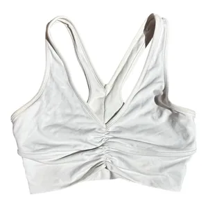ALO Yoga White Ruched V-Neck Sports Bra thumbnail 4