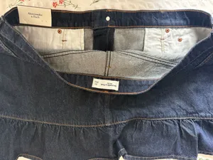 Abercrombie Mid Rise Drop-Waist Ruffle Denim Mini Skirt thumbnail 3