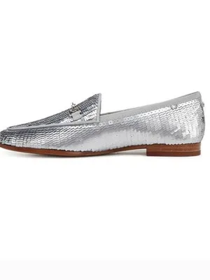 NEW $140 Sam Edelman Loraineglamr Bit Loafer, Silver Slip On SZ-8 thumbnail 2