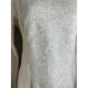 Club Monaco Womens XS‎ Cashmere Puff Shoulder Waffle Knit Speckled Sweater Cream thumbnail 4