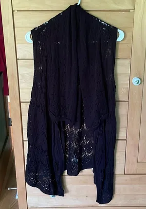 One A Black Crochet Sleeveless Sweater Vest Cardigan thumbnail 1